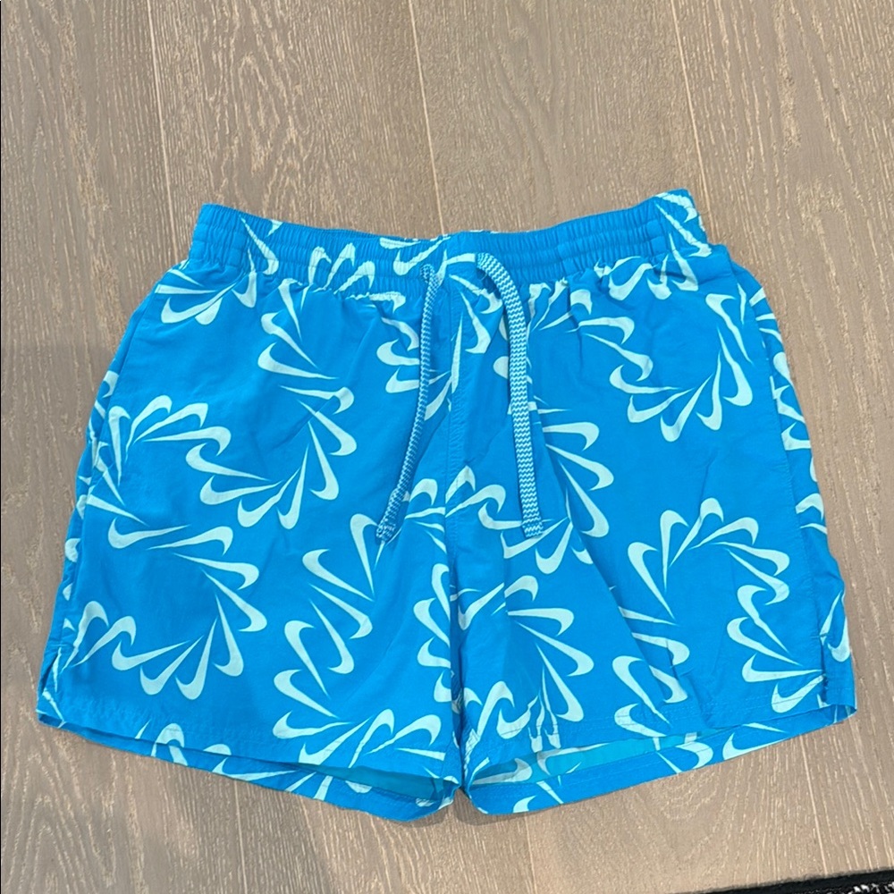Blue and White Patterned Swim Shorts